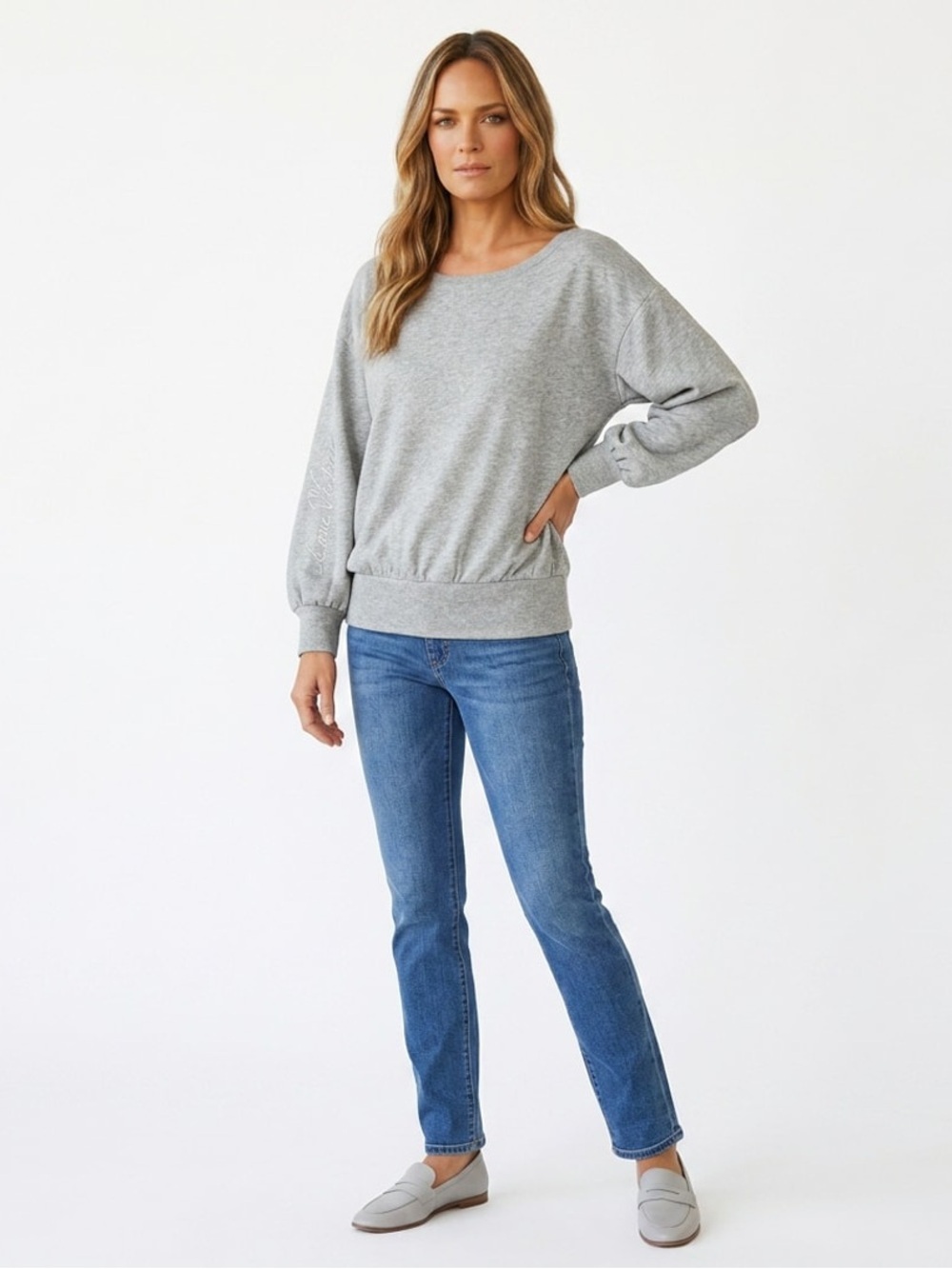 Victoria's Secret Light Gray Scoop Neck Pullover Sweatshirt Sz M Silver Logo